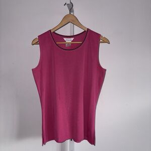 Exclusively Misook Pink Knit Sleeveless Sweater Tank Top Size Medium Black Trim
